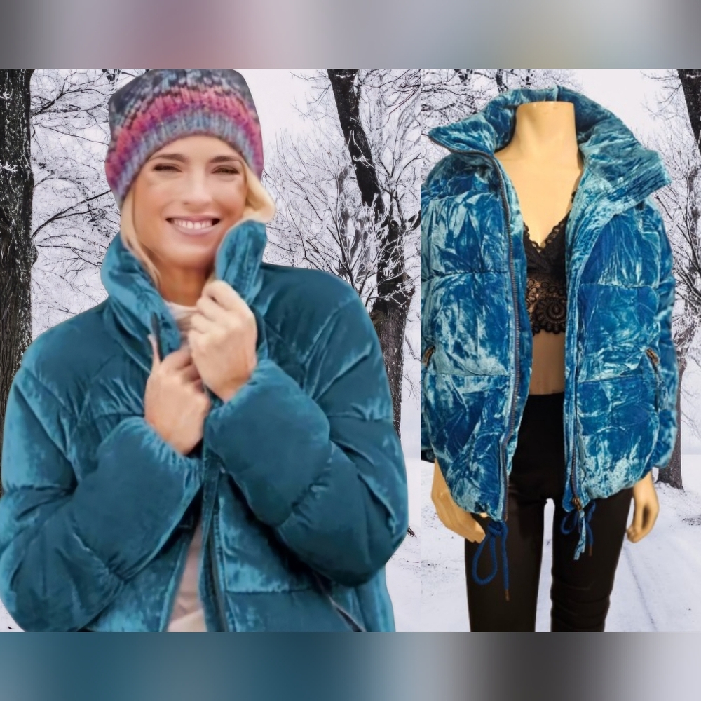 Time for me Velvet Puffer Jacket Size M Color Blue